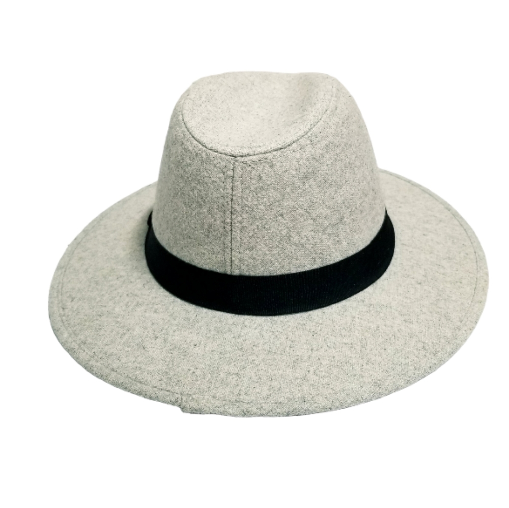 Brushed Wool Blend Heather Grey Fedora Hat Black Grosgrain Crown Ribbon S/M - Picture 5 of 11